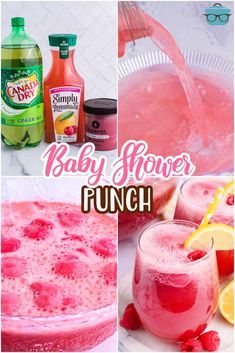 With just a few ingredients you can make the perfect Baby Shower Punch (or Bridal Shower Punch) that will not only taste great but will look beautiful on your drink table! Punch With Serbert, Breakfast Mixed Drinks, Baby Shower Summer Food, Drink Station Baby Shower Ideas, Food Gathering Ideas, Gender Reveal Punch Ideas, Raspberry Punch Recipes, Punch With Sorbet, Baby Shower Refreshments