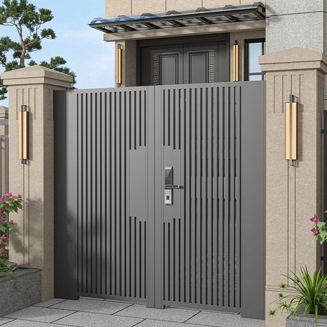 M S Gate Design Modern, House Front Gate Entrance, Front Gate Design Modern, Iron Gate Design Modern, Modern Iron Gate Designs, Modern Front Gate Design, Iron Main Gate Design, Modern Main Gate Designs, Gate Design Ideas