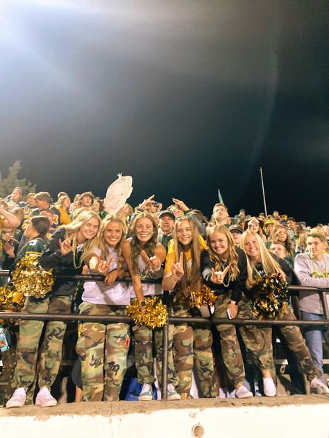 Game Day High School, High School Student Section Themes, Homecoming Game Outfits High School, Camo Student Section Theme, Hs Football Game Outfit, Football Themes High School, Senior Year Aesthetic 2024, Senior Year 2024, Football Game Themes Student Section