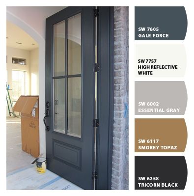 Tricorn Black, Trim Paint, Mantel Surround, Door Paint, Front Door Paint Colors, Door Colors, Door Paint Colors, Grey Brick, Exterior Paint Color