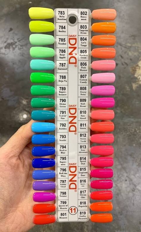 Dnd Gel Polish 713, Bright Colors For Nails, Bright Dnd Gel Polish Colors, Dnd Gel Polish 808, Gel Nail Color Palette, Dnd Gel Polish Colors Swatches Blue, Colors Of Nails, Neon Nail Ideas Bright Colors Dip, Best Gelish Nail Colors