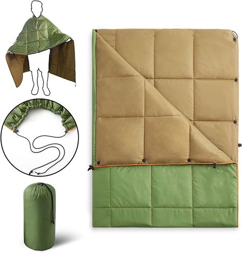 Amazon.com: UNIKOME Outdoor Packable Camping Blanket, Lightweight Travel Blanket Waterproof Warm Camping Blanket for Hiking, Camping, Puffy Down Alternative Camping Blanket with Corner Loops, 75"×52", Yellow : Sports & Outdoors Cold Blanket, Waterproof Blanket, Travel Blanket, Camping Blanket, Green Brown, Diy Outdoor, Green And Brown, Army Green, Hiking