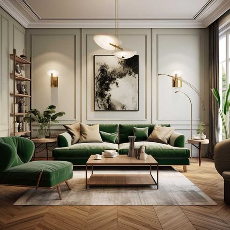 3+ Tips for Making a Green Sofa the Star of Your Living Room • 333k+ Inspiring Lifestyle Ideas 70s Living Room Decor, Green Sofa Living, Green Couch Living Room, 70s Living Room, Green Sofa Living Room, Green Couch, Apartment Decoration, Green Sofa, Living Room Green