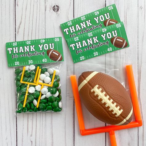 First Down Football Birthday Party Favors, Football Themed Party Favors, Football Birthday Party Favors, Flag Football Party, First Year Down Football Birthday, Easy Favors, Football Theme Birthday, Football First Birthday, Football Party Favors