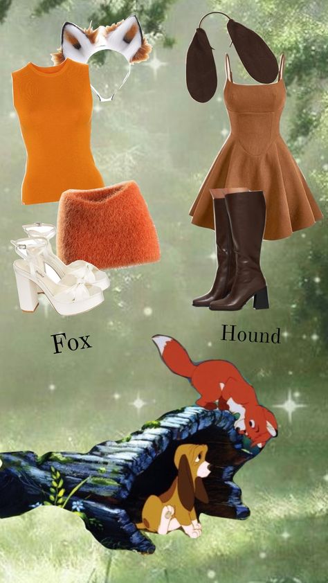 #foxandhound #costumeidea Todd And Copper Costume, Copper And Todd Halloween Costumes, The Fox And The Hound Costume, Fox And Hound Costume, Cutesy Halloween Costumes, Fox Costume Women's, Cutesy Costumes, Fox And The Hound Costume, Carnaval Costumes