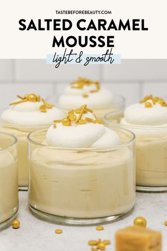 Salted Caramel Mini Desserts, Salted Caramel Custard, Fall Mousse Desserts, Salted Caramel Mousse Recipes, Best Mousse Recipe, Caramel Mousse Cake Filling, Salted Caramel Trifle, Caramel Mousse Recipe, Mousse Recipes Desserts