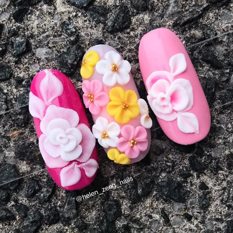 Missu 4D Gel 3D flower nail art 4d Rose Nail Art, Acrylic Flowers On Nails 3d, Acrylic Nail Art 3d Flower Designs, 3d Builder Gel Nail Art, 3d 4d Nail Art, 4 D Nail Art, 3dflower Nail Art, 3d Art On Nails, 4d Flower Nail Art