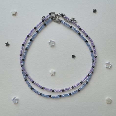 matching handmade beaded purple and blue necklaces !  ⋆. ݁⭒ #beadedjewelry #handmadejewelry #jewelry . Blue And Purple Beaded Bracelet, Blue Necklaces, Bracelet Stuff, Purple Bracelet, Blue Necklace, Matching Bracelets, Matching Necklaces, Try On, Necklaces Bracelets