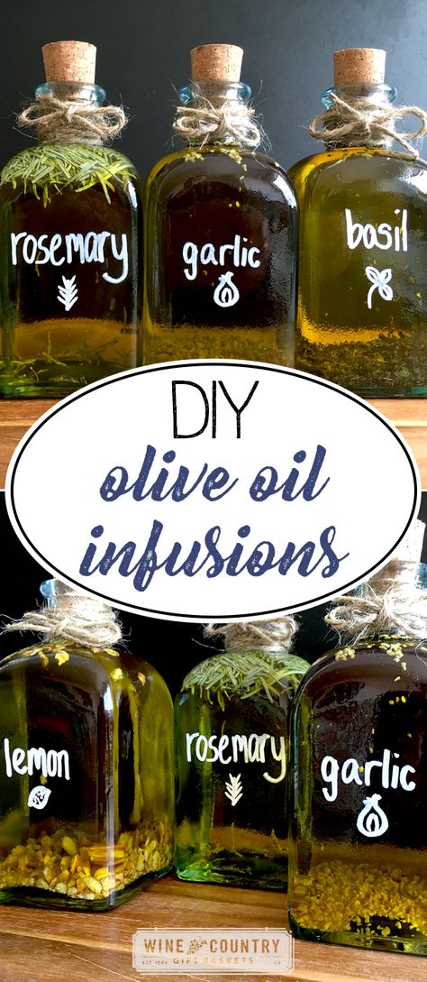 Take your cooking to the next level with these infused oils! Instructions on how to make your own herb oils, safely! Make Your Own Olive Oil Bar, Diy Infused Olive Oil, Infused Oil Recipes, Homemade Olive Oil, Herb Infused Olive Oil, Olive Decor, Herbal Vinegar, Preserving Herbs, Flavored Olive Oil