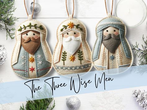 Catholic Crafts, Felt Christmas Decorations, Nativity Ornaments, Felt Embroidery, Three Wise Men, Felt Decorations, Felt Christmas Ornaments, Christian Christmas, Wise Men