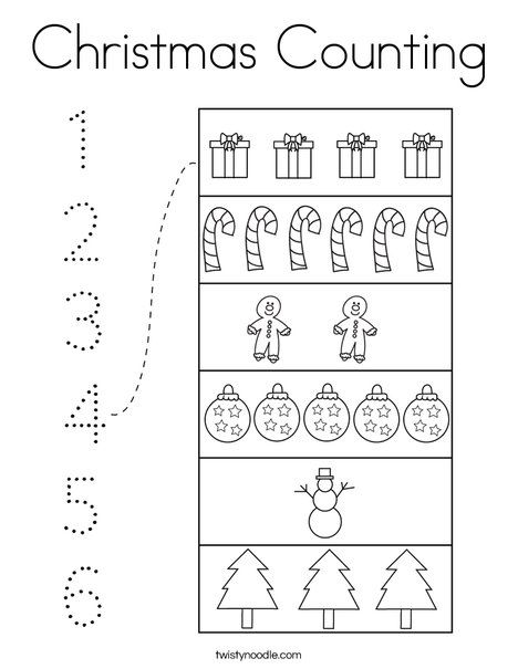 Christmas Counting Coloring Page - Twisty Noodle Christmas Morning Work Kindergarten, Santa Math Activities Preschool, Christmas Counting Worksheet, Missing Numbers 1-30 Worksheets, Christmas Worksheets Preschool Math Activities, Christmas Tree Kindergarten Activities, Christmas Math Worksheets Preschool, Christmas Work Sheets For Kids, Christmas Counting Activities Preschool