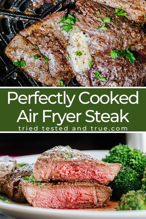 Cooking steak in the air fryer is a simple way to get a perfectly cooked steak. I use a sirloin steak in the air fryer but you are welcome to use any kind you wish. This air fryer steak recipe will make an easy dinner for your family. Reheating your steak in the air fryer will give you the same great taste as when it was freshly cooked. Air Fry Steak, Air Fried Green Beans, Ways To Cook Steak, Cooking Steak, Frozen Steak, Air Fryer Steak, Steak Tips, Cooks Air Fryer, Sirloin Steak