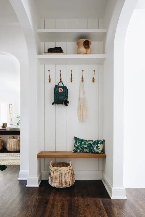 Mudroom with shelves and bench, Jean Stoffer Design Entry Nook, Jean Stoffer, Mud Room Entry, Mudroom Decor, Mudroom Design, Entrance Foyer, Entry Way Design, غرفة ملابس, Small Entryway