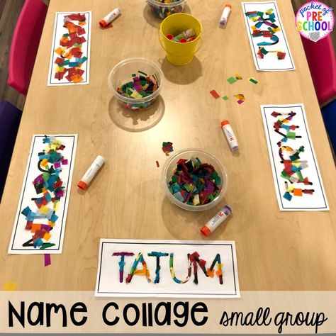 All About Small Group Time - FREE Printable Idea List - Pocket of Preschool Kindergarten Provocations Ideas, Group Activities Preschool, Small Group Activities Preschool, Preschool Small Group, Tk Classroom, Name Collage, Name Activities Preschool, Preschool Names, All About Me Preschool