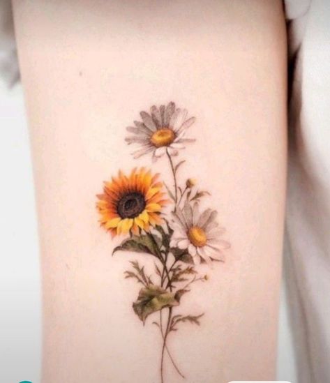 Bee And Daisy Tattoo, Sunflower And Lavender Tattoo, Sunflower Rib Tattoo, Sunflower And Butterfly Tattoo, Sis Tattoo, Best Feminine Tattoos, Flower Leg Tattoos, Ankle Tattoo Ideas, First Tattoo Ideas