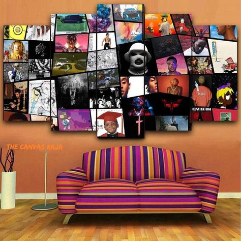 Album Cover Collage, Rap Album Cover, Hip Hop Wall Art, Musician Room, Rap Album Covers, 5 Piece Canvas Art, Multi Panel Wall Art, Music Canvas, Canvas Collage