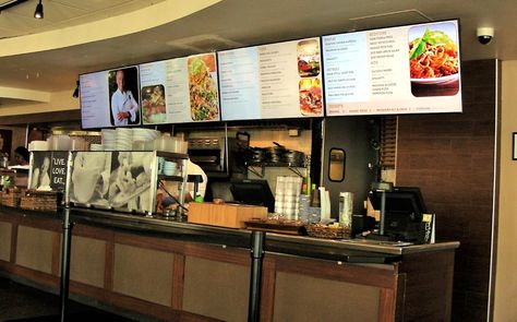 Wolfgang Puck Express selected Pacific Digital Signs to help them create a cost-effective, scalable digital menuboard solution using the latest in smart digital LCD displays. #pacdigitalsigns #digitalsignage Digital Display Board, Digital Menu Boards, Wolfgang Puck, Digital Menu, Menu Boards, Change Picture, Digital Signs, Menu Board, Cafe Interior Design