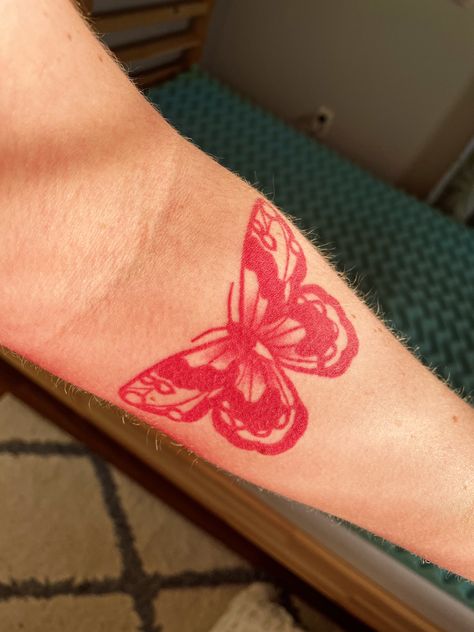 Red Butterfly Tattoo Red Tattoo Healed, Red Butterfly Aesthetic, Red Butterfly Tattoo, Tattoo Red, Butterfly Aesthetic, Red Tattoo, Healing Tattoo, Red Tattoos, Red Butterfly