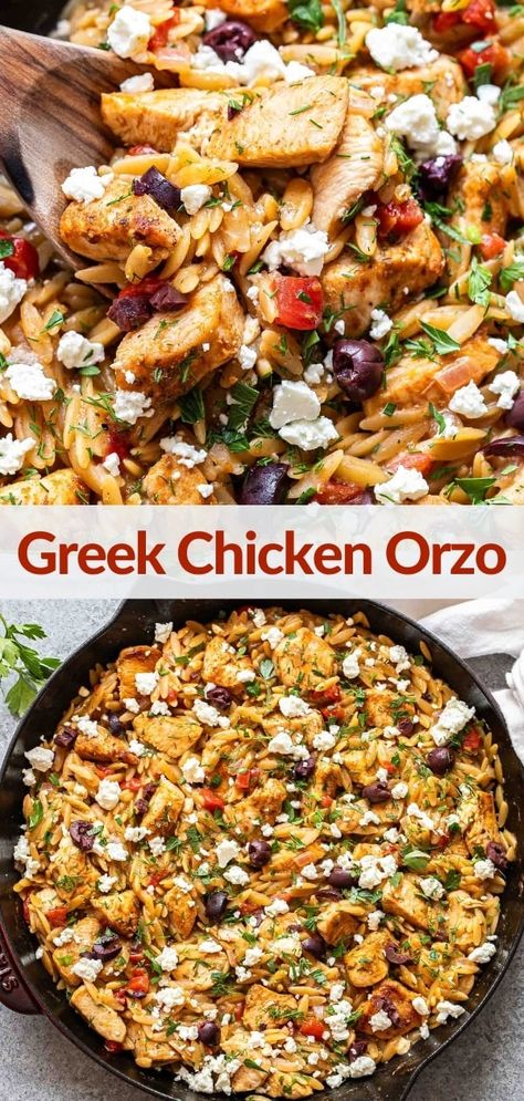 Greek Chicken Orzo, Orzo Dinner Recipes, Mediterranean Recipes Healthy, Creamy Orzo, Greek Dinners, Spiced Chicken, Greek Lemon Chicken, Orzo Recipes, Easy Mediterranean Diet Recipes