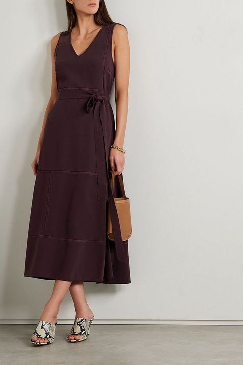 Marc Jacobs Dress, Crepe Midi Dress, Life Vision, Purple Midi Dress, Dress For Woman, Lace Trims, Knitwear Design, Crepe Dress, Guest Dresses