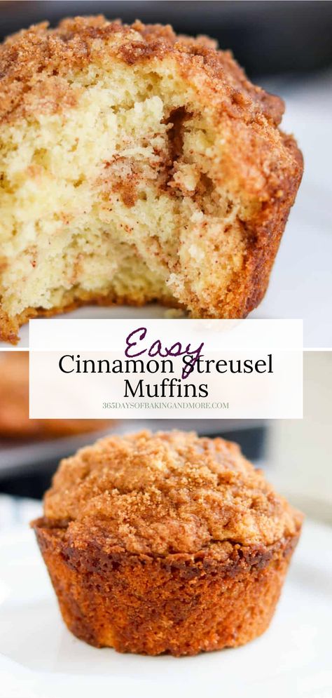 Cinnamon Streusel Muffins are soft, tasty #muffins with sweet cinnamon and sugar swirled into every bite. Have one of these muffins with that morning cup of #coffee to start your day right. Cinnamon Maple Muffins, Cinnamon Sugar Swirl Muffins, Low Sodium Muffins Recipe, Brown Sugar Cinnamon Muffins, Muffins Without Milk, Cinnamon Crunch Muffins, Easy Cinnamon Muffins, Deserts Board, Cinnamon Protein Muffins