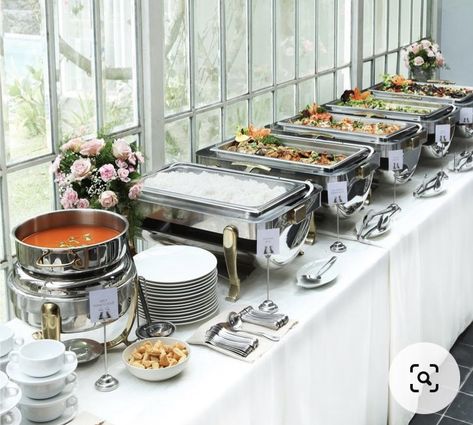 Kakanin Buffet Set Up, Catering Table Design, Chafer Buffet Presentation, Catering Buffet Presentation, Catering Set Up, Catering Table Setup, Wedding Buffet Table Setup, Buffet Aesthetic, Wedding Buffet Table Decor