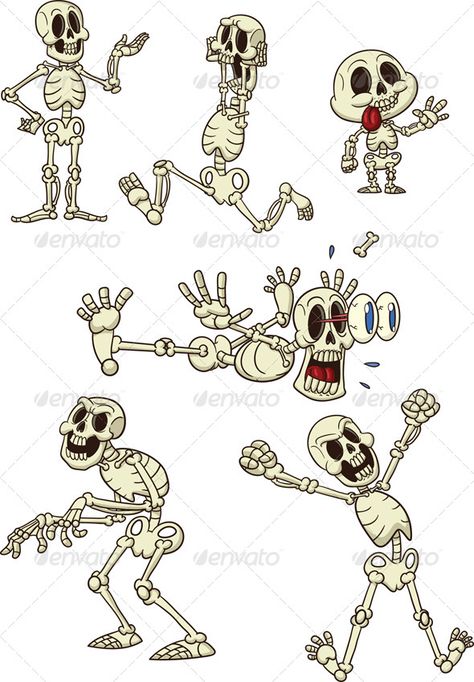 Cartoon Skeletons  #GraphicRiver         Funny cartoon skeletons. Vector clip art illustration. Each on a separate layer.     Created: 24August13 GraphicsFilesIncluded: VectorEPS Layered: Yes MinimumAdobeCSVersion: CS Tags: cartoon #character #evil #funny #gradient #halloween #happy #illustration #isolated #laughing #scared #skeleton #small #vector Wooden Outhouse, Columbia California, Skeleton Character, Cartoon Skeleton, Skeleton Drawing, 1930s Cartoons, Skeletons Halloween, Happy Illustration, Skeleton Drawings