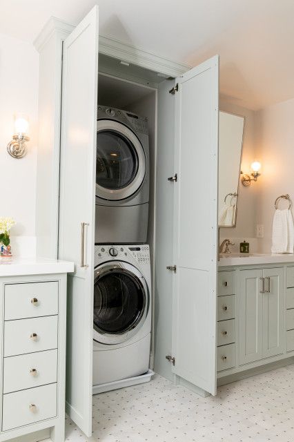 Washer Dryer Laundry Room, Shower Benches, Stackable Washer And Dryer, Dream Laundry Room, Laundry Room Bathroom, Laundry Room Inspiration, Laundry Room Remodel, Laundry Closet, Laundry Decor