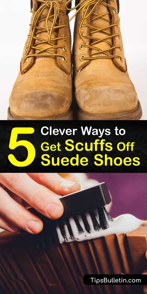 Learn how to remove scuff marks from suede shoes in a few simple steps. Scuffs are stubborn, but it’s possible to clean suede boots with a suede cleaner and brush and remove a scuff stain with white vinegar or baking soda. #remove #scuffs #suede #shoes How To Clean Suede Boots, Clean Suede Boots, Suede Shoe Cleaner, Clean Suede Shoes, Clean Suede, Tan Suede Boots, Suede Cleaner, How To Clean Suede, Shoes Hack