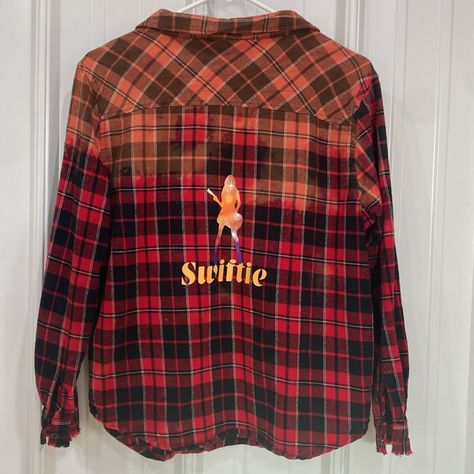 Nwot Swiftie Bleach Dipped Flannel With Frayed Cuffs, Upcycled By Jordigans. Ultra Soft Flannel. 21” Ptp And 23 1/2” Length. Seven Sisters, Soft Flannel, Black Red, Bleach, Button Down Shirt, Black And Red, Cuff, Red, Women Shopping