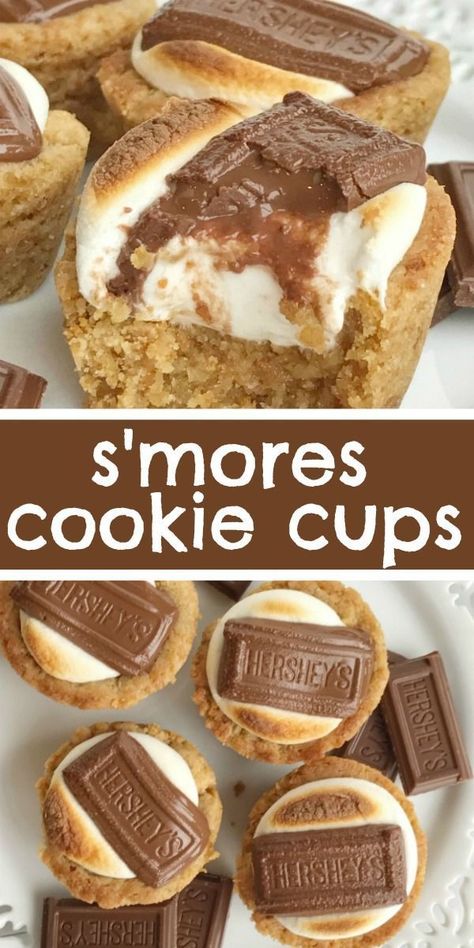 S'mores Cookie Cups, Fancy Desserter, Chip Dips, Smores Cookie, Smores Dessert, Graham Cracker Cookies, Resepi Biskut, Biscuits Graham, Cookie Base