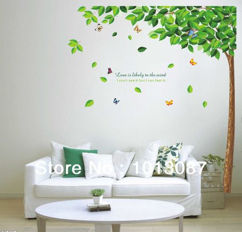 Dollar Store Wall Decals | Wall-Stickers-Home-Decor-DIY-Home-Decorations-Butterfly-and-Tree-Vinyl ... Tree Design On Wall, Wall Decals Living Room, Living Room Murals, Diy Wall Decals, Tree Mural, Nursery Mural, Tree Wall Stickers, Removable Wall Stickers, Wall Stickers Home Decor