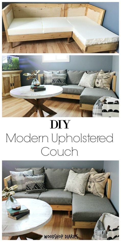 Build Your Own DIY Upholstered Couch Diy Indoor Sectional Couch, Build Your Own Couch Living Room, Diy Boho Couch, How To Build A Couch, Diy L Shaped Couch, Diy Chaise Lounge Indoor, Homemade Couch, Diy Sectional, Build A Sofa