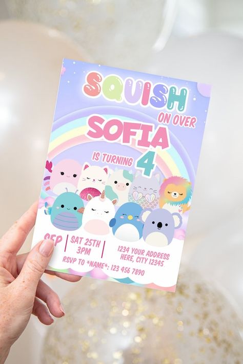 SQUISHMALLOW INVITATION Birthday Squishmallow Party - Etsy Squishmallow Invitation, Birthday Squishmallow, Squishmallows Party, Squishmallows Birthday, Squishmallow Party, Life Printables, 7th Birthday Party Ideas, Creative Invitations, 10th Birthday Parties