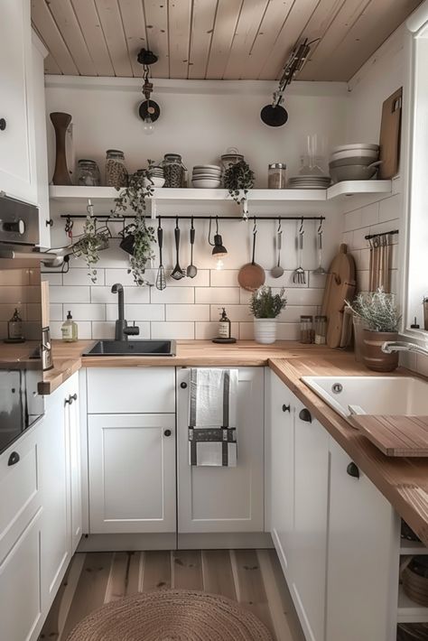 40 Tiny Cottage Kitchen Ideas: Small Space, Big Style - Quiet Minimal Kitchen Ideas Small Space, Tiny Cottage Kitchen, Cottage Kitchen Ideas, Small Cottage Kitchen, Small Apartment Kitchen, Minimalist Kitchen Design, Tiny Cottage, Tiny House Kitchen, Cottage Kitchens