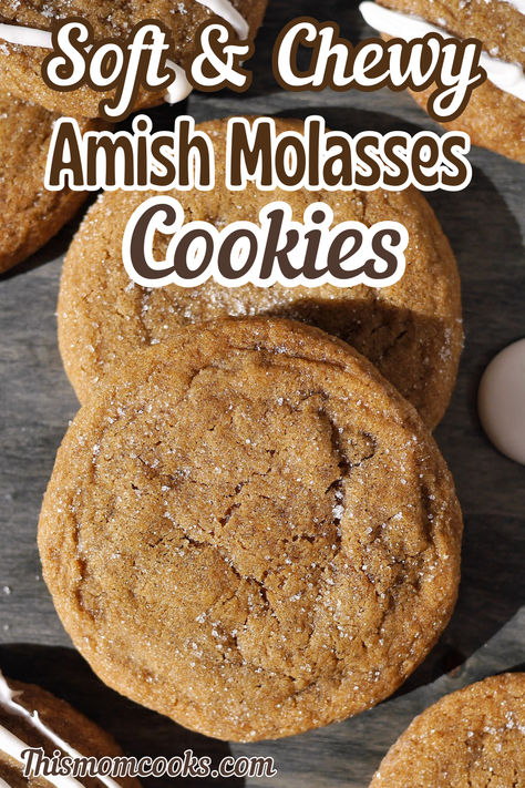 These soft and chewy molasses cookies are a treat to have around! The warm spices of cloves, cinnamon and ginger pair so well with the sweet flavor of brown sugar and molasses. Peanut Butter Cookies With Molasses, Taste Of Home Molasses Cookies, Soft And Chewy Molasses Cookies, Oatmeal Cookies With Molasses, Amish Molasses Cookies Recipe, Grandmas Molasses Cookies Soft, Chewy Pumpkin Molasses Cookies, Molasses Bars Chewy, Easy Molasses Cookies Simple