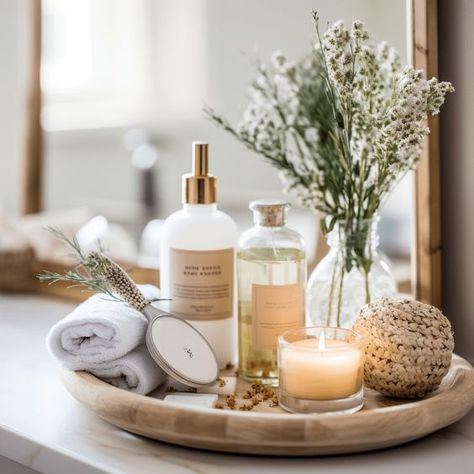 How to Create a Cozy Spa-like Bathroom 10 Spa Inspired Guest Bathroom, Spa Inspired Home Decor, Spa Boho Bathroom, Elevated Bathroom Decor, Spa Bathroom Essentials, Day Spa Bathroom, Bathroom Glow Up, Spa Shelf Decor, Make Your Bathroom Look Like A Spa