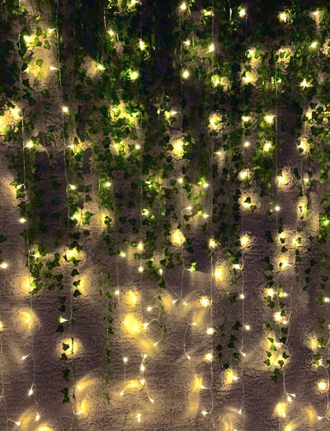 Fairy Lights With Greenery, Vines And Twinkle Lights, Rustic Fairy Lights, Vines And Fairy Lights Bedroom And Led Lights, Fairy Core Party Decor, Fairy Lights Classroom, Vines With Fairy Lights, Fairy Lights And Vines, Vine Backdrop