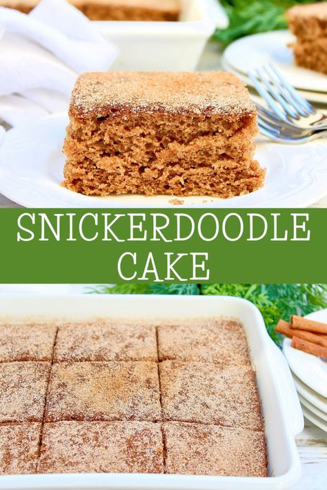 Snickerdoodle Cake ~ All the sweet cinnamon flavor of snickerdoodle cookies in a light and easy cake! Perfect for the holidays! Vegan Snickerdoodle Cake, Snickerdoodle Sheet Cake, Easy Snickerdoodle Cake, Snickerdoodle Cake Recipe, Snickerdoodle Cake, Doodle Cake, Vegan Birthday, Nut Allergy, Vegan Birthday Cake