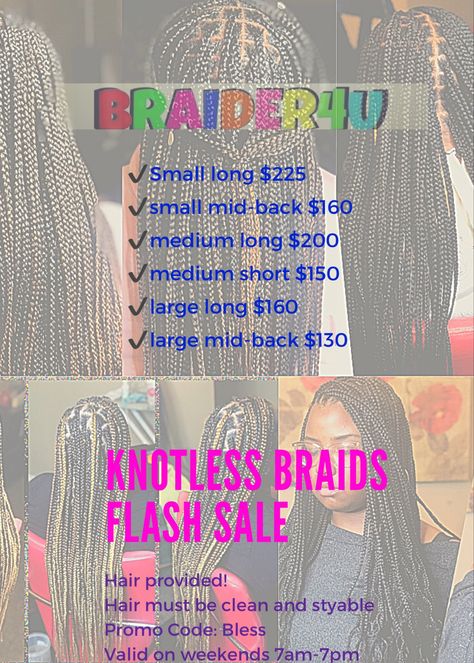 Knotless Box Braids Price List, Braiding Policies, Knotless Price List, Box Braids Price List, Knotless Braids Price List, Braiding Business Ideas, Braiding Price List Ideas, Braid Price List Ideas, Starting A Braiding Business