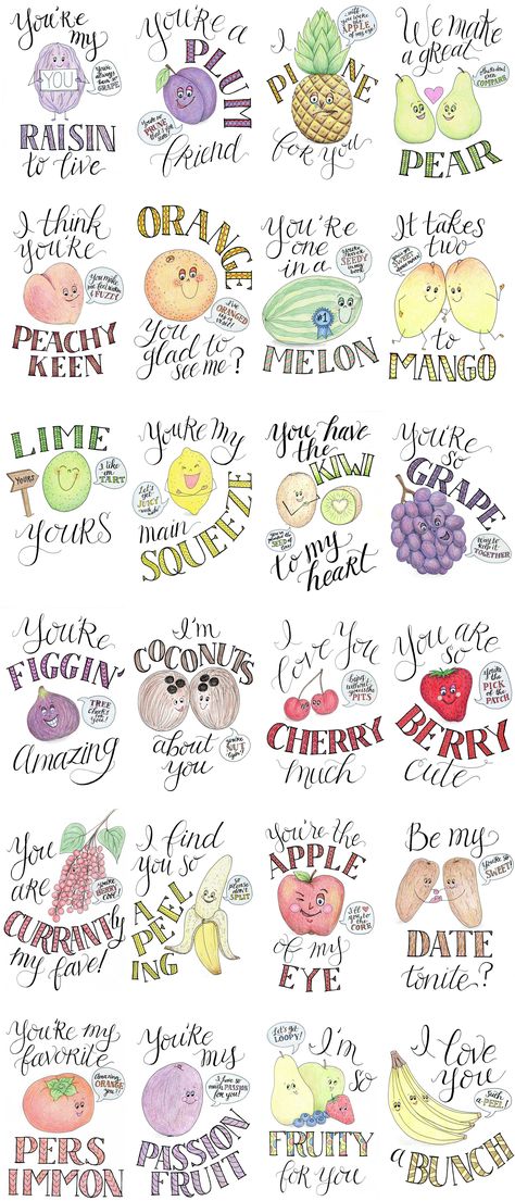 Fruit Puns Love, Quotes For Fruits, Puns Of Encouragement, Fruit Sayings Cute, Fruit Puns Funny, Summer Puns Funny, Food Pun Cards, Strawberry Jokes, Fruit Quotes Inspirational