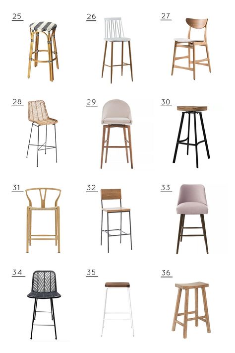 We found some majorly cool bar stools under $300 and had to share. They're grouped below into three styles: glam, minimal, and natural. #barstools #diningfurniture #modernfurniture #glam #naturalfurniture Modern Kitchen Stools, Budget Home Decor, Cool Bar Stools, Kursi Bar, Natural Furniture, Minimalist Bar, New Kitchen Designs, Diy Home Decor Ideas, Budget Home