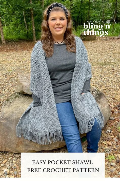 Wearable Blanket Crochet Pattern, Easy Pocket Shawl Crochet Free Pattern, Free Crochet Pattern Pocket Shawl, Free Shawl Crochet Pattern Easy, Crocheted Shawl Patterns Free, Beginner Crochet Shawl Pattern Free, Crochet Wrap With Pockets Free Pattern, Prayer Shawl Patterns Free, Pocket Scarf Crochet Pattern Free