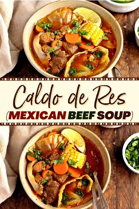 Try caldo de res to warm up from the inside out! This Mexican beef soup is full of beef, veggies, tomatoes, and tasty garnishes. You'll love it! Mexican Oxtail Soup Caldo De Res, Mexican Caldo De Rez Recipe, Beef Caldillo Recipe, Mexican Beef Stew Crockpot, Caldo De Res Recipe Mexican Beef Soups, Beef Stew Mexican Recipe, Caldo Soup Mexican, Caldo Recipe Mexican, Beef Caldo Recipe