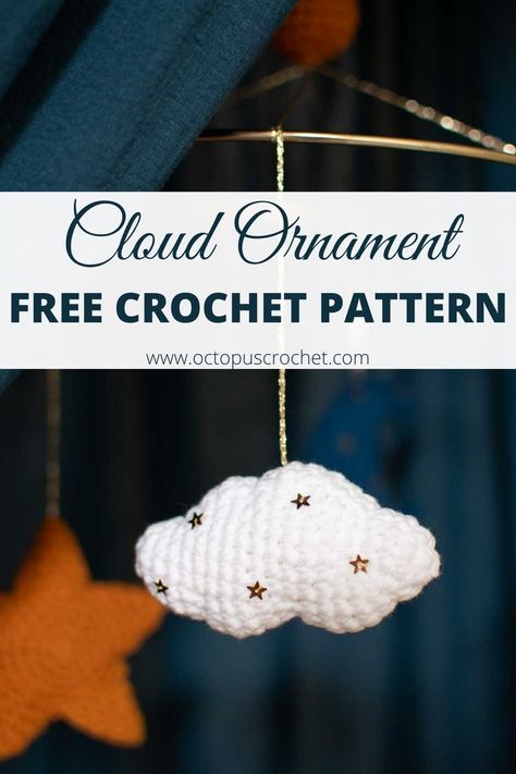 Crochet Mini Cloud Pattern Free, Small Cloud Crochet Pattern, Free Crochet Cloud Pattern, Small Moon Crochet Pattern, Crochet Baby Ornament, Cloud Pattern Crochet, Cloud Amigurumi Free Pattern, Crochet Cloud Keychain, Crochet Clouds Pattern Free