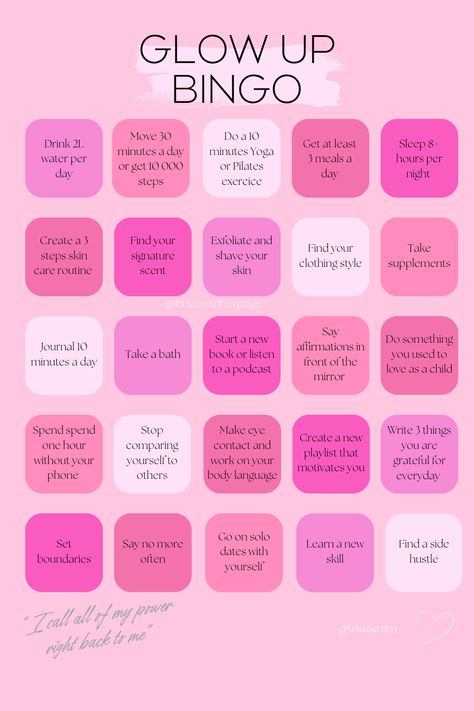 Practicing Self Love, Self Care Bullet Journal, New Year New Me, Self Confidence Tips, Confidence Tips, Glow Up Tips, Lose 40 Pounds, Card Challenges, Bingo Cards