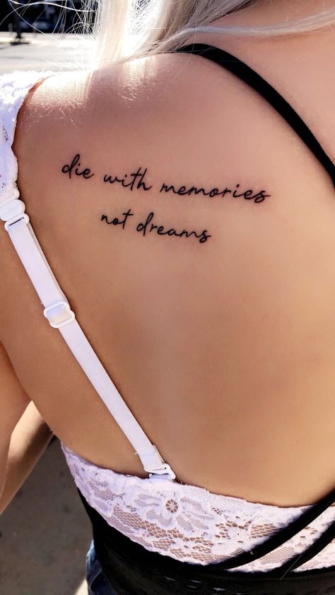 Women Quote Tattoo Ideas, Shoulder Tattoos For Women Writing, Bentley Tattoo Name, Conquer Tattoos For Women, Tattoo On Back Shoulder For Women, Thigh Quotes Tattoos Women, Back Shoulder Tattoos For Women Quotes, Writing Tattoo Women, Under Brest Tattoo Women