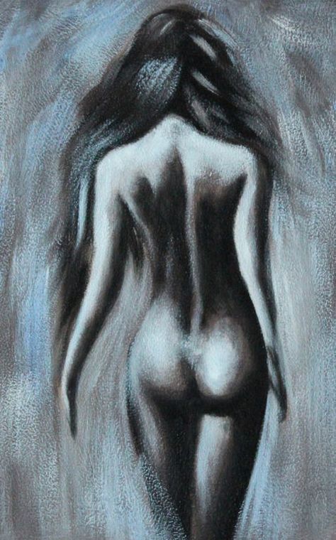 Framed Print  Naked Woman From Behind Blue & Black (Picture Painting Artwork) Woman From Behind, Female Body Paintings, Neon Girl, Women Models, Woman Sketch, John Singer Sargent, Black Picture, Comics Girls, Body Drawing