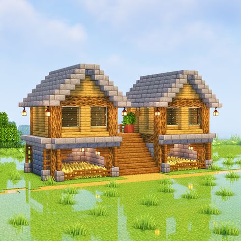 2 Player House Minecraft, Minecraft Duo House Ideas, Two Person Minecraft House, Minecraft Double House, Duo Minecraft Houses, Duo House Minecraft, 2 Player Minecraft House, Mc Houses, Double House