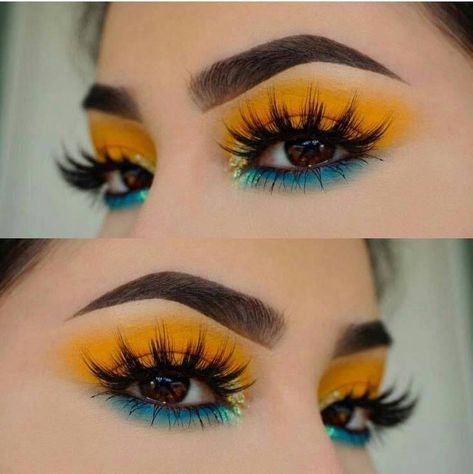 Makeup Zombie, Make Up Designs, Drag Make-up, Yellow Makeup, Yellow Eyeshadow, Flot Makeup, Smink Inspiration, Hooded Eye Makeup, Makijaż Smokey Eye